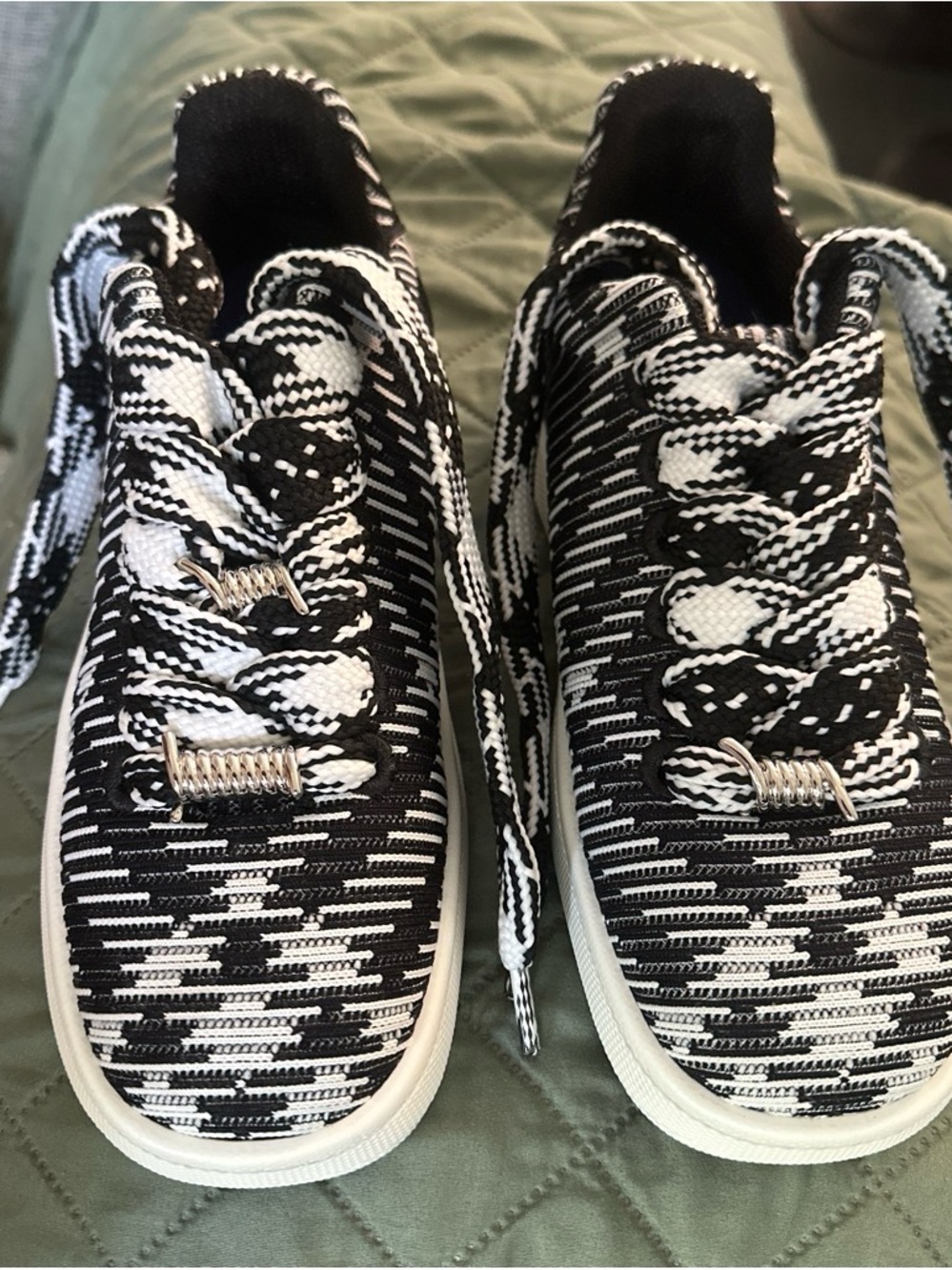 Burberry Black and White Knit Lace-Up Sneakers